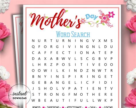 Mothers Day Word Search Game Printable Word Search Etsy Mothers Day Games Word Search