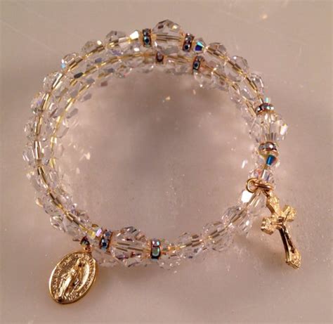 Catholic Swarovski Crystal Gold Wrap Rosary Bracelet Etsy