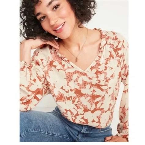 Old Navy Tops Ruffled Floralprint Splitneck Blouse Poshmark