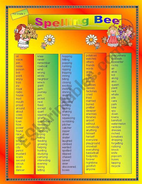 Spelling Bee For Grade 3 Esl Worksheet By Alauddin Spelling Bee