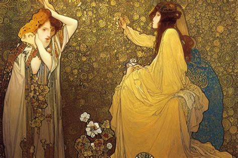 The Annunciation Oil Painting By Alphonse Mucha And Stable Diffusion