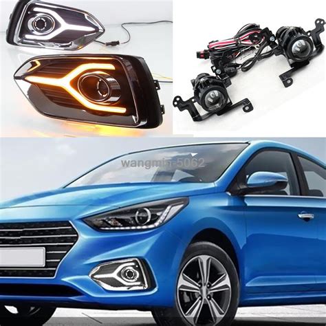 2018 2020 For Hyundai Accent Led Drl W Turn Signal Halogen Front Fog Lamp Kit Ebay