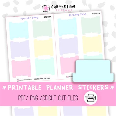 Planner Tab Printable Stickers Digital Stickers  Png Etsy