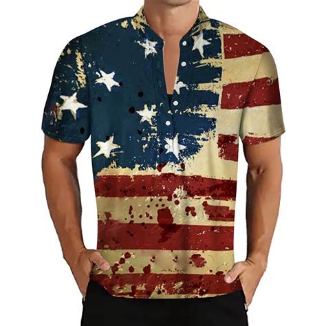 4th Of July Shirts For Men Summer Short Sleeve Polo Collar Shirts Mens