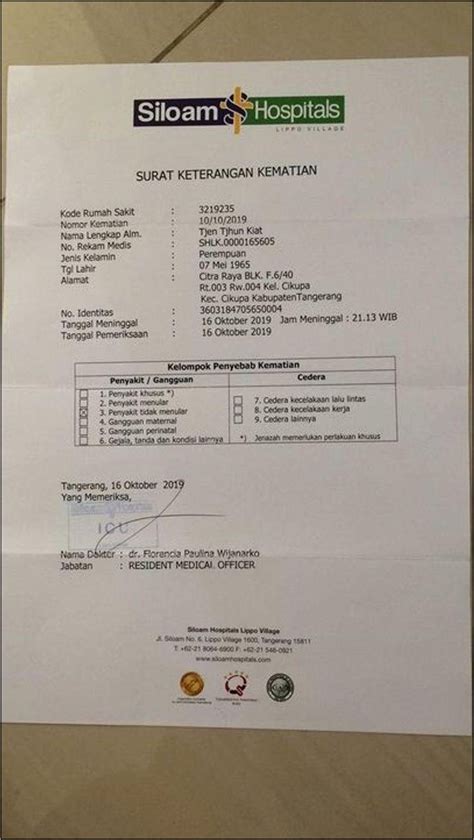 Contoh Surat Keterangan Sakit Siloam Surat Keterangan Desain Contoh