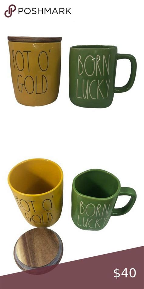 Rae Dunn BORN LUCKY Coffee Mug POT O GOLD Cellar Canister St Pattys