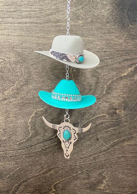 Cowboy Hat Rearview Mirror Charms Cowboy Keychain Western Mirror