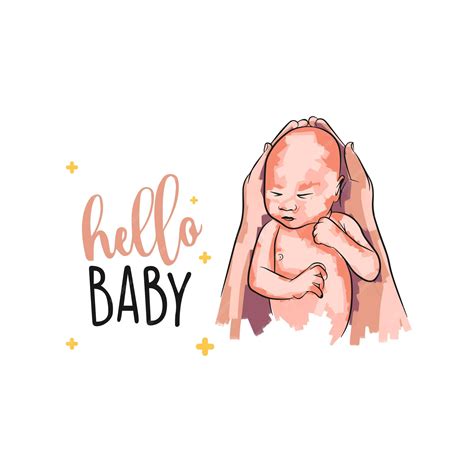 Premium Vector | Newborn baby hands postcard in pastel strokes hello