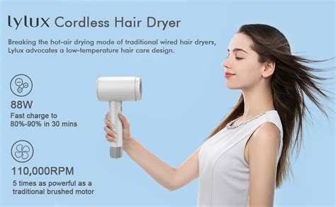 Lylux Cordless Hair Dryer Rechargeable Battery Hair Dryers Low Heat Hair Care Blow Dryer