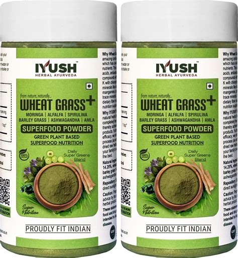 Buy Iyush Herbal Ayurveda Organic Wheat Grass Plus Moringa Spirulina