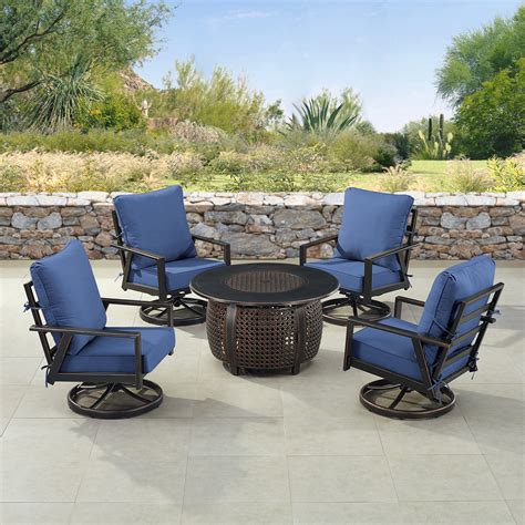 Wildon Home® Black Aluminum Fire Table Set with Four Club Chairs | Wayfair