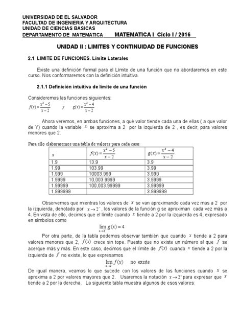 Pdf Unidad Ii Mat Ciclo I Limites Y Continuidad Pdfslide Net