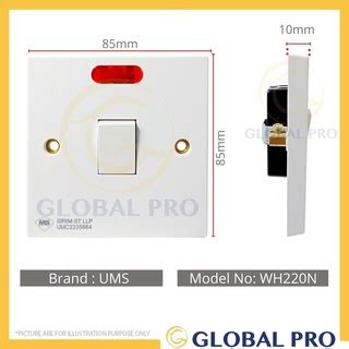 1PCS UMS 20A 250V AC DP Flush Switch With Neon Indicator Water Heater