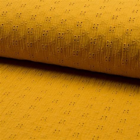 Tissu Double Gaze Brodé Ocre jaune Tissus des Ursules