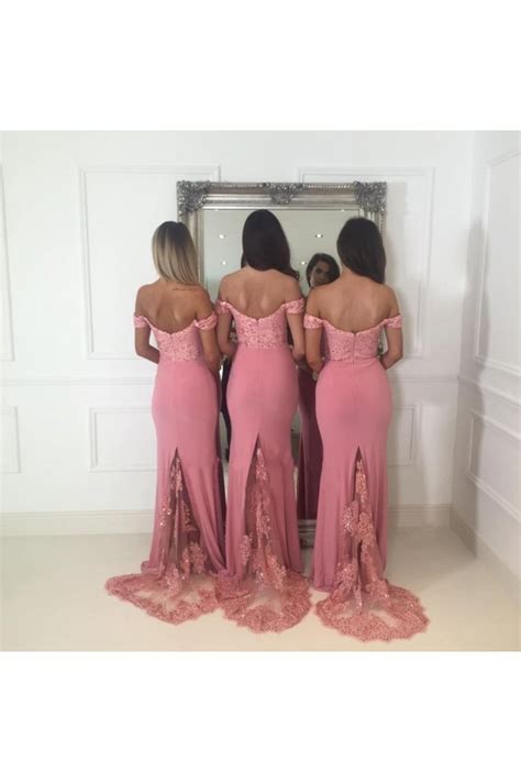 Mermaid Off The Shoulder Lace Long Bridesmaid Dresses 3010360