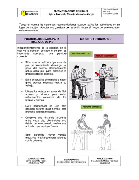 Recomendaciones Higiene Postural Y Manejo Manual DE Cargas