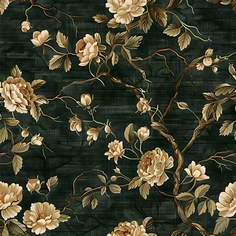 Dark Green Vintage Botanical Wallpaper, Peel and Stick Floral Wallpaper