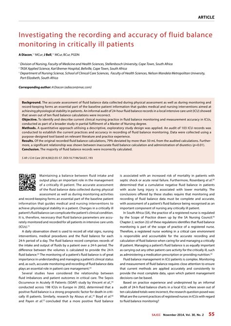 Pdf Investigating The Recording And Accuracy Of Fluid Balance Monitoring In Critically Ill