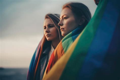 Premium Ai Image Lesbian Couple With Pride Flag Ai Generated