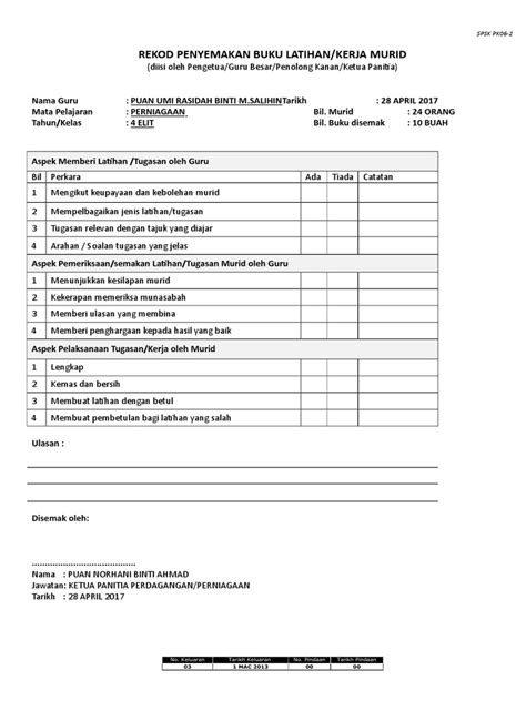 Pk06 2 Rekod Penyemakan Buku Latihan Pentadbir Penilai Pdf