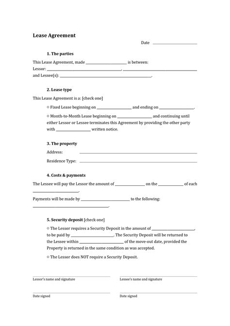 Rental Property Lease Agreement Template