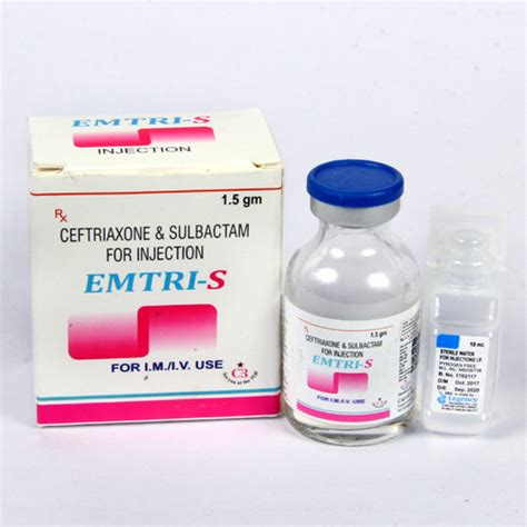 Emtri S Allopathic Ceftriaxone Sulbactam For Injection Packaging