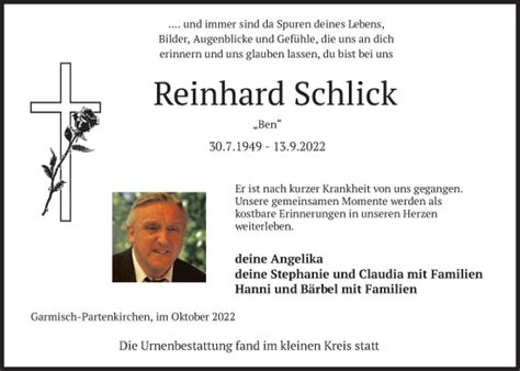 Traueranzeigen Von Reinhard Schlick Trauer Merkur De