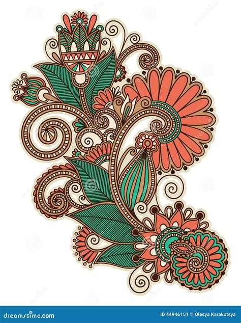 Original Hand Draw Line Art Ornate Flower Design Stock Vector