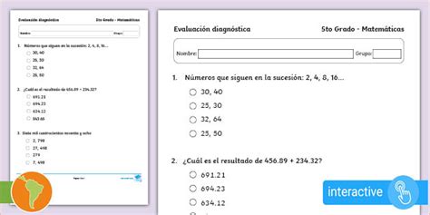 Examen Diagnóstico 5to Grado Matemáticas En Pdf