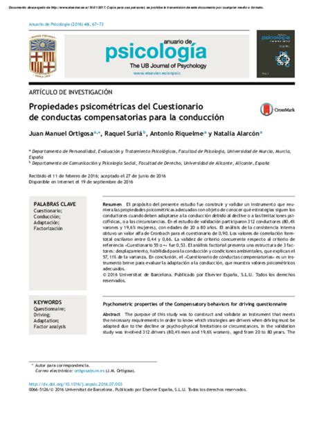 Pdf Propiedades Psicométricas Del Cuestionario De Conductas