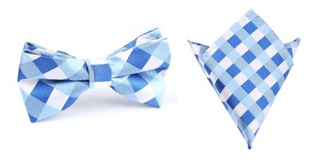 Matching Bow Tie Pocket Square Combo Light Blue White by OTAA