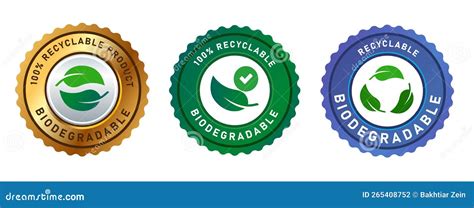 Biodegradable Recyclable Label Plastic Free Vector Icon Eco Safe Bio Recyclable Degradable