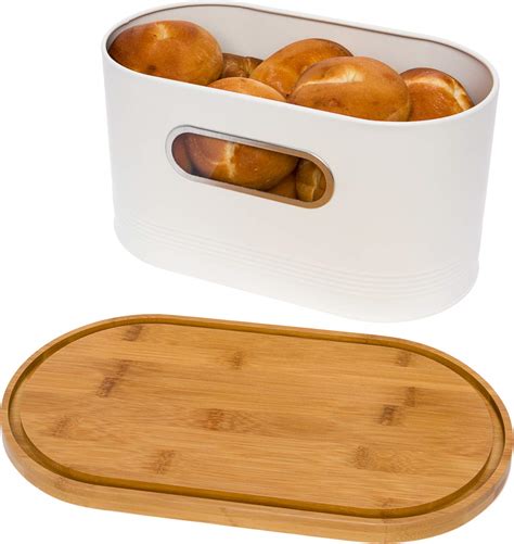 Mindful Design 2 In 1 Modern Tall Bread Box Wbamboo Cutting Board Lid White Pricepulse