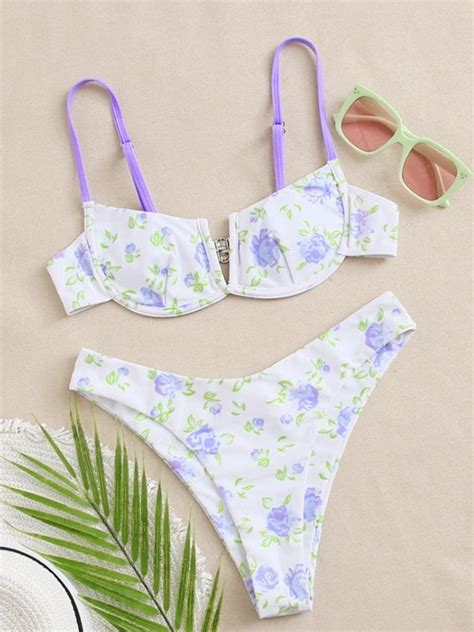 Emmiol Free Shipping Ditsy Floral Underwire Bikini Set Lilac L In