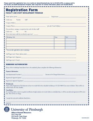 Fillable Online Hr Pitt Please Submit This Registration Form Via Fax To