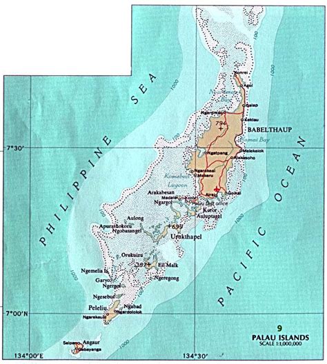 Detailed Topographical Map Of Palau With All Roads Cities And Airports