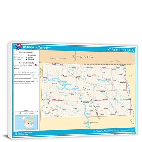 North Dakota-National Atlas Reference Map, 2022 - Canvas Wrap