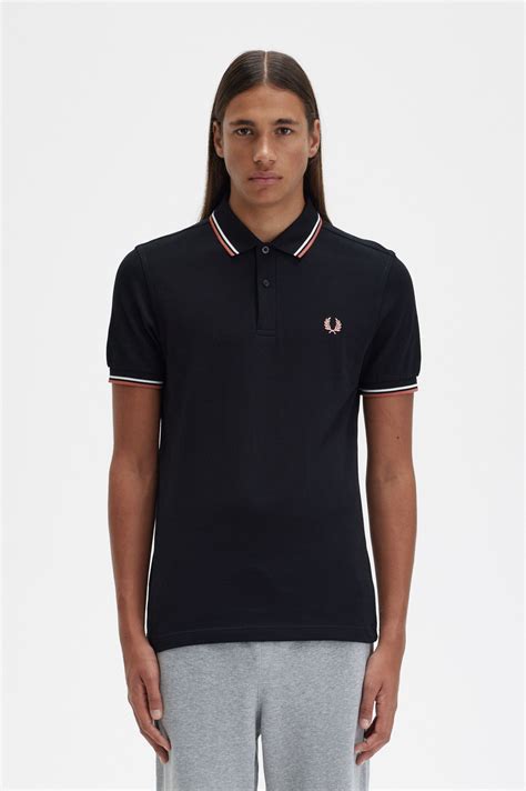 M3600 Black Snow White Light Rust The Fred Perry Shirt Mens