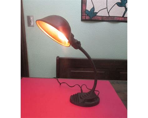 Vintage Eagle Gooseneck Desk Lamp With Cast Iron Base Original Shade