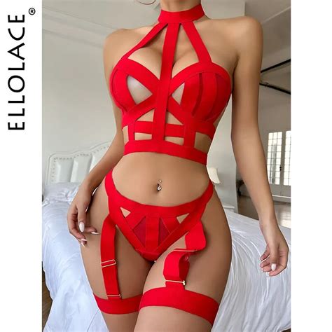 Ellolace Lingerie Er Tica Bandagem Roupa Interior Kit Suti Push Up Sexy