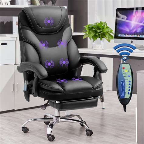 High Back Executive Massage Office Chair with Lumbar Support, Adjustable Height/Tilt, Heavy Duty ...