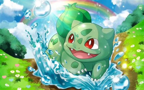 Safebooru Akimiiiii Blue Sky Bulbasaur Bush Claws Clouds Fangs Flower