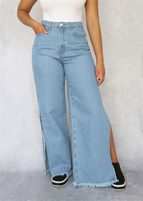 Cal A Wide Leg Jeans Feminina Abertura Lateral Kanto Rg A Sua