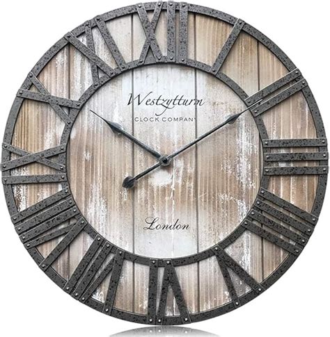 Westzytturm Wooden Wall Clock Large Vintage 3D Roman Numerals Round