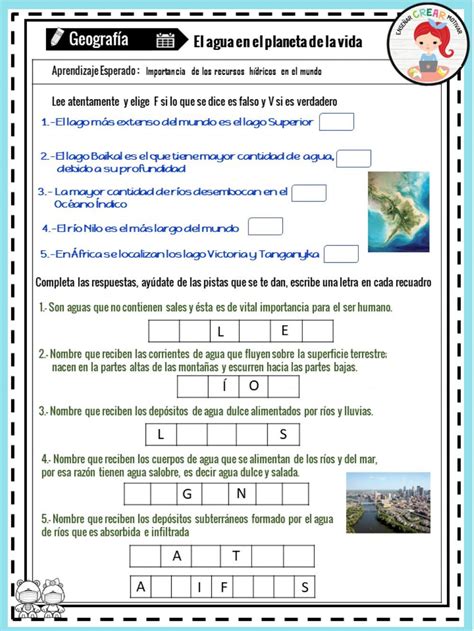 El Agua En El Planeta De La Vida Worksheet