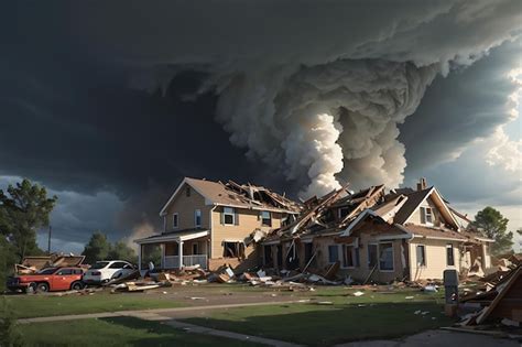 Premium AI Image | Houses destruction with tornado catastrophe