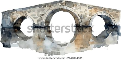 Watercolor Background Illustration Stone Bridge Stock Vector Royalty