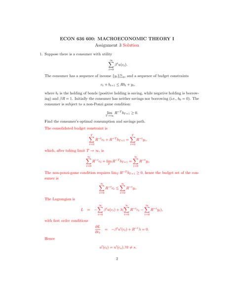 Assignment Solution Econ Macroeconomic Theory I Assignment