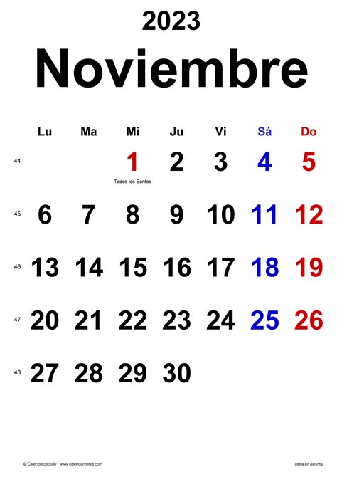 Calendario Mes De Noviembre