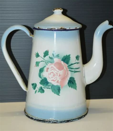 Belle Ancienne Cafetiere T Le Maill E Mail D Cor De Roses Xxe